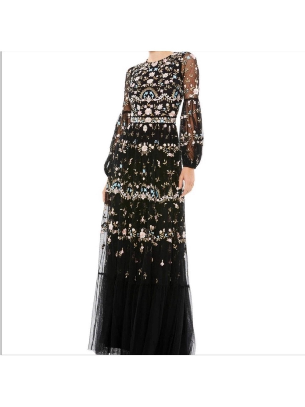 Mac Duggal 35111 Floral Embroidered Blouson Sleeve Gown 8